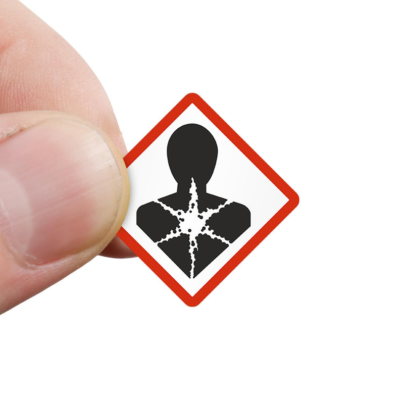 SmartSign (500/Roll) GHS Pictogram Health Hazard Labels for Specific Toxicity Hazard - 1" x 1" Square, 2.6 mil Thick Semi-Gloss Paper, Permanent Adhesive, Red/Black on White, Made in USA