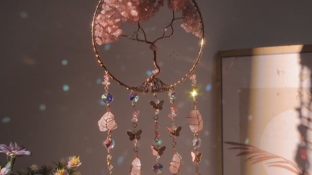 Rose Quartz Dream Catchers for Adults Crystal Suncatchers for Windows Pink Agate