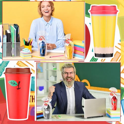 Hushee 6 Sets/ 18 Pcs Teacher Appreciation Gifts Set Thank You Gifts from Student Funny 16 oz Teacher Coffee Cup Fuzzy Socks Apple Card with 20 OPP Bags for Women Men Graduation End of Year