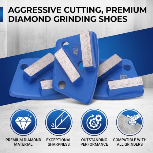 Eujgoov blue 120 grit trapezoid grinding discs with long teeth for concrete floor paint removal, 3-piece set