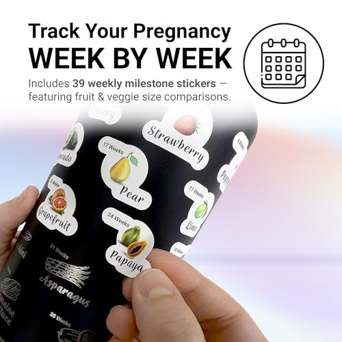 Pregnancy Water Bottle Tracker - 32 Ounce Stainless Steel - Includes Weekly Pregnancy Tracker Stickers (Midnight Black Color) Midnight Black