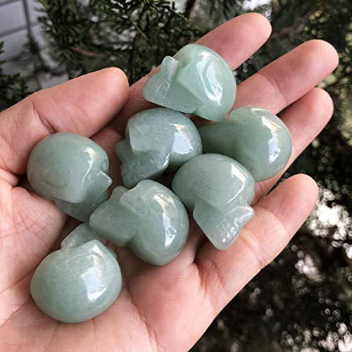 Mini 1" Crystal Human Skull Head Statue Figurine, Hand Carved Pocket Stone Halloween Sculptures Decoration Healing Reiki, Pack of 5, Green Aventurine