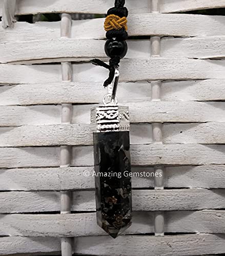 Amazing Gemstone Black Tourmaline Crystal Pencil Point Orgone Pendant Necklace with Adjustable Cord - Natural Healing Crystals and Stones for Men, Women