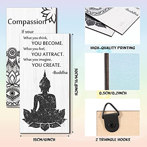 Blulu 2 Pcs Buddha Wall Art Spiritual Quote Wooden Signs, Compassion