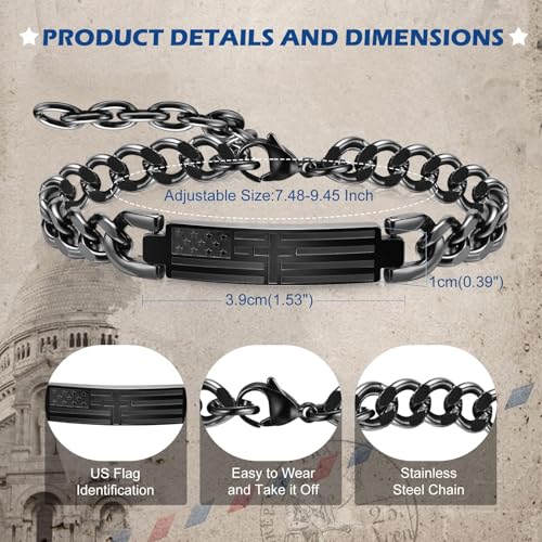 Christian Cross Bracelet for Men - Black Stainless Steel American Flag Joshua 1:9 Bible Verse Bracelet, Cuban Link Religious Easter Confirmation Baptism Christmas Jewelry Gifts for Husband Dad Son Joshua 1:9 (Fits 7.5"-9.3")