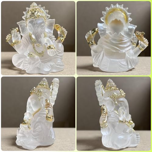 Indian God Lord Ganesha Statue,Hindu Elephant Statue Ganpati Idol Buddha Sculptures,Hindu Gift,Home Temple Mandir Meditation Yoga Room Decor 3.14"(Transparent) Transparent 3.14"