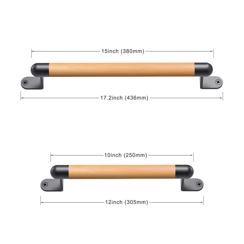 Dolibest 12" Wooden Barn Door Pull Handle, Wooden Fence Gate Pull Handle & Durable Metal Support, Heavy Duty Sliding Door Pull for Gate Barn, Closet, Garage, Includes Install Hardware（2Pack） 12''-2Pack