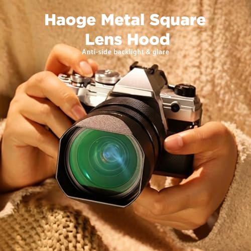 Haoge LH-OP17 Square Metal Lens Hood with Metal Cap Set for Olympus M.ZUIKO ED 17mm f1.2 25MM F1.2 PRO, 12-40mm f2.8 45mm f/1.2 Pro Lens