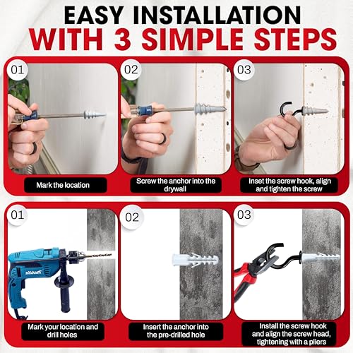 X-CUIRASS 25-piece drywall anchors with screw hooks and self-drilling expansion tubes