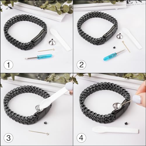 abooxiu Urn Bracelet for Human Ashes Cremation Bracelet Stainless Steel Ashes Bracelet Cremation Jewelry Urn Keepsake Memorial Ash Holder for Men Women Black-8.45 IN