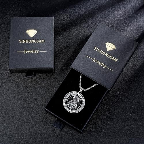 925 Sterling Silver Medal Religious Necklaces for Men Women Black plated 1