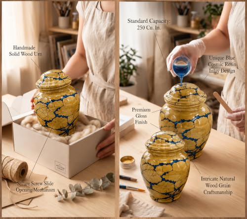 Handcrafted Cherry Wood Cremation Keepsake Urn with Blue Epoxy Inlay – Solid Hardwood Mini Urn for Human or Pet Ashes – Elegant Funeral Memorial (Small, 15 Cubic Inches) Small – 2.5" Dia × 5" H – 15 Cubic Inches