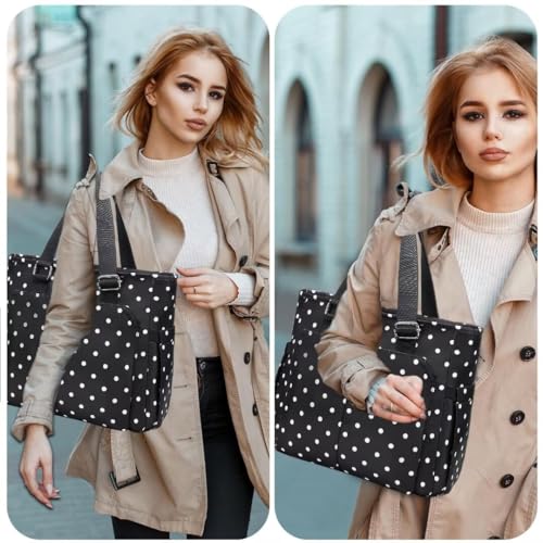 HSHRICH Insulated Lunch Bag Women - Large Tote Lunch Box For Work X-Large 17-White Dots