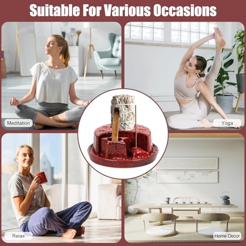 4 in 1 Incense Holder, Incense Burner, Palo Santo Holder, Ceramic Ash Catcher Tray for Meditation Room, Candle Holder for Burning Sage (Speckled Red) Speckled Red