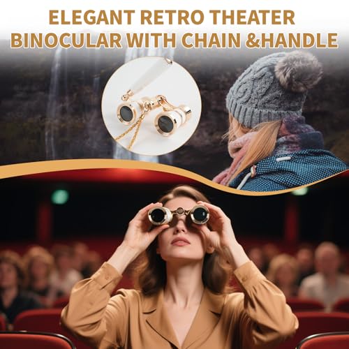 3X25 Theater Glasses Opera Binoculars with Adjustable Handle White-Gold
