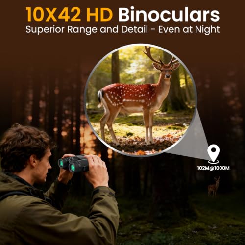BIBIRE 10x42 Binoculars for Adults, High Powered Compact Binoculars Black
