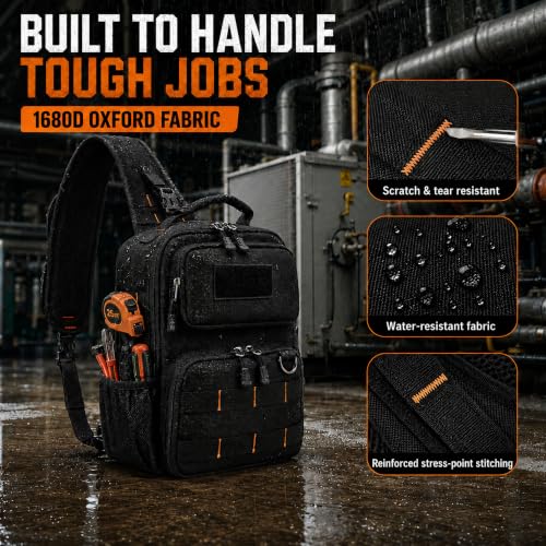 YJQ black tactical tool bag in waterproof Oxford fabric with 3-point harness and MOLLE webbing
