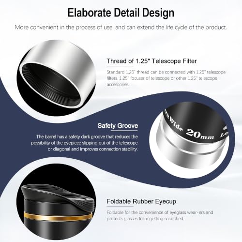 Astromania Telescope Eyepiece 1.25" Goldline 66° Ultra Wide Angle Lens 20mm