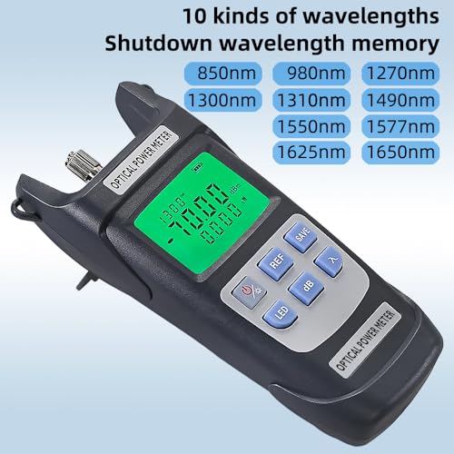 Fiber Optic Power Meter, High Precision Fiber Optic Cable Tester -70dBm ~ +10dBm with LED Light, OPM Optical Power Meter with 10 Wavelength Memories (Grey) black