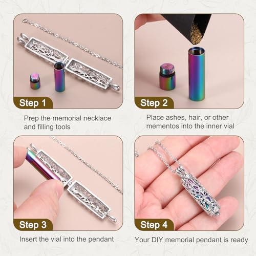 HARFINGTON Tree of Life Cremation Necklace, Stainless Steel Hollow Cylinder Pendant Memorial Jewelry with Screw Cap Black 2
