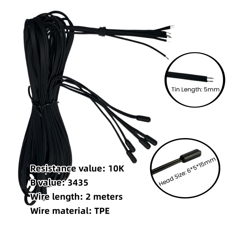 [Australia - AusPower] - 5Pcs Temperature Probe Sensor MF58B Super Waterproof TPE Injection Probe Sensor TPE6x5x15mm Thermistor 10K 3435 Iine Iength 2 Meters. 
