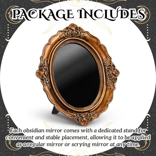 AceOrbit Black Obsidian Look Scrying Mirror, Vintage Frame, Oval 8 x 9.8 in Oval Style 8 x 9.8 Inch
