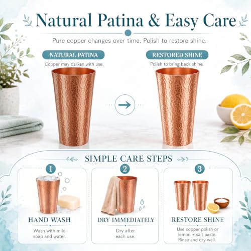 2 Pcs 18.5 Ounce Pure Copper Cups for Drinking Water