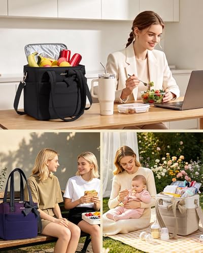 LOVEVOOK Insulated Lunch Bag Women Stylish Puffy Adult Lunch Box Cooler Bag Large-16L Dark Blue Purple