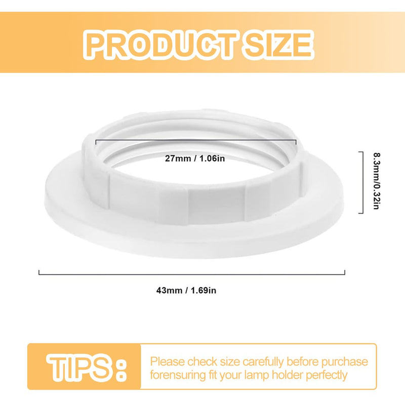 [Australia - AusPower] - GHPKOTW Lampshade Reducing Ring Screw Ring E14 White 27 mm Lampshade Screw Ring for Lampshade Holder, Table Lamp, Ceiling Lights, Floor Lampshade Ring, Plastic, Pack of 8 