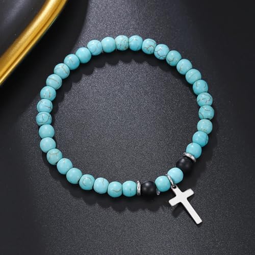 YANCHUN Cross Beaded Bracelet for Men Christian Gift Mens Cross Charm Bracelets Adjustable Jesus Faith Religious Easter Catholic Communion Baptism Christmas Jewelry Gift for Men A1