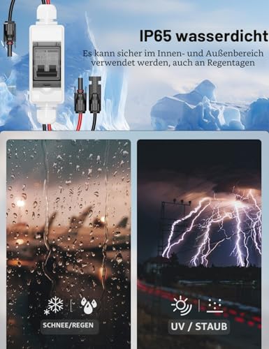 DIHOOL DC Circuit Breaker PV System, Miniature Circuit Breaker, DC12V-400V Circuit Breaker 1 String 2-Pin 30A with Solar Plug Cable IP65 Housing for Balcony Power Plant, Battery, Solar Panels 30 A (DC/AC 400 V)