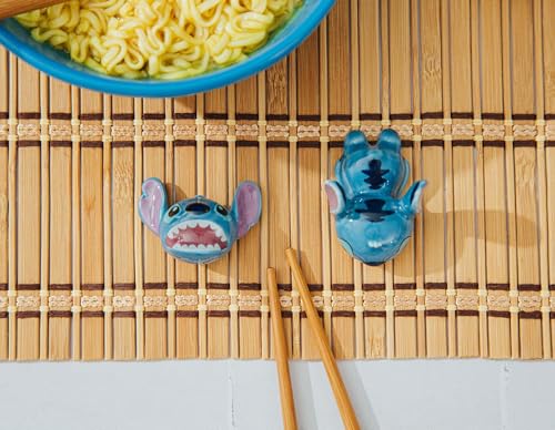 Disney Lilo & Stitch 2-Pair Wooden Chopstick Set With Ceramic Rests | Reusable Utensil Set For Ramen Noodles, Sushi, and More