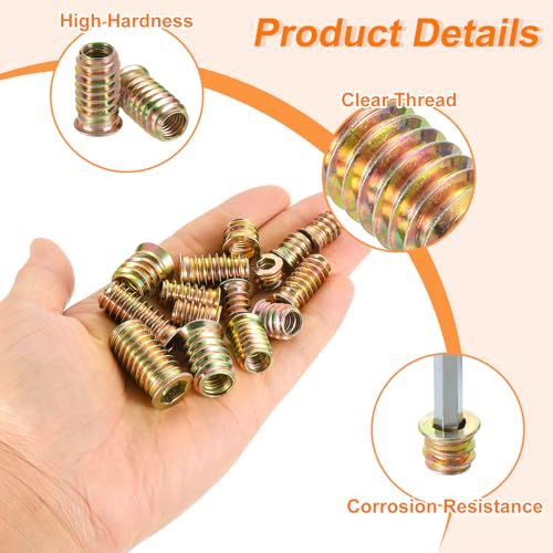 uxcell M10x30mm wood furniture threaded insert nuts with hex socket drive, 25-piece set