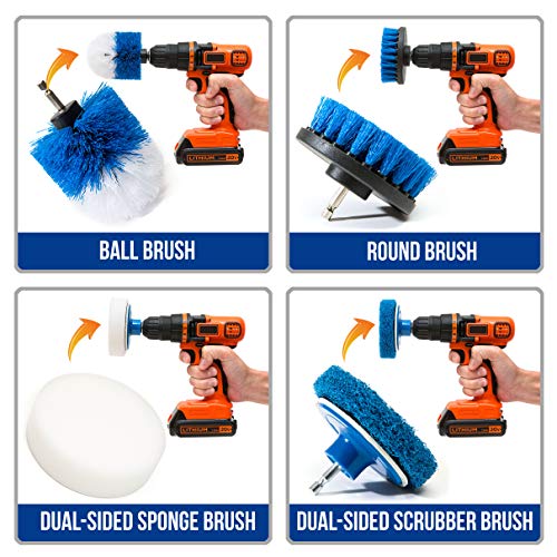 RevoClean 4 Piece Scrub Brush Power Drill Attachments-All Purpose Time Saving Kit-Perfect for Cleaning Grout, Tile, Counter, Shower, Grill, Floor, Kitchen, Blue & White 1