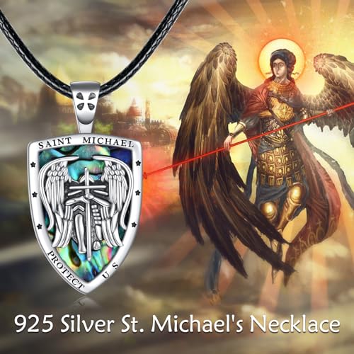 YFN Saint Michael Cross Necklace for Women Men Sterling Silver Religious Protector Pendant St Michael Archangel Jewelry Gifts