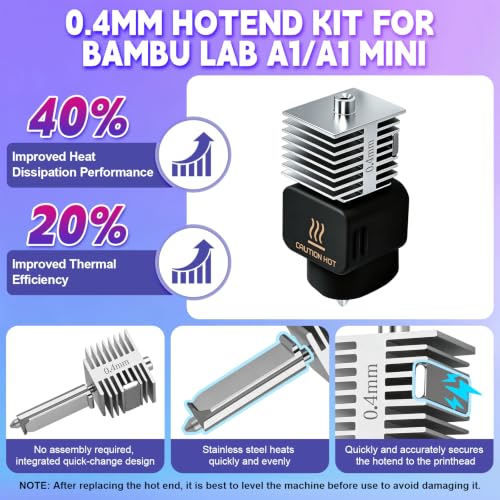 42 PCS 3 Sets Upgrade Hotend Kit, 3D Printer Print Head Hot End Heating Block Kit with 0.4 Hardened Steel Nozzle, Silicone Cover, Silicone Brush, Cleaning Needles for Bambu Lab A1/A1 Mini 3D Printer 0.4mm 3Sets