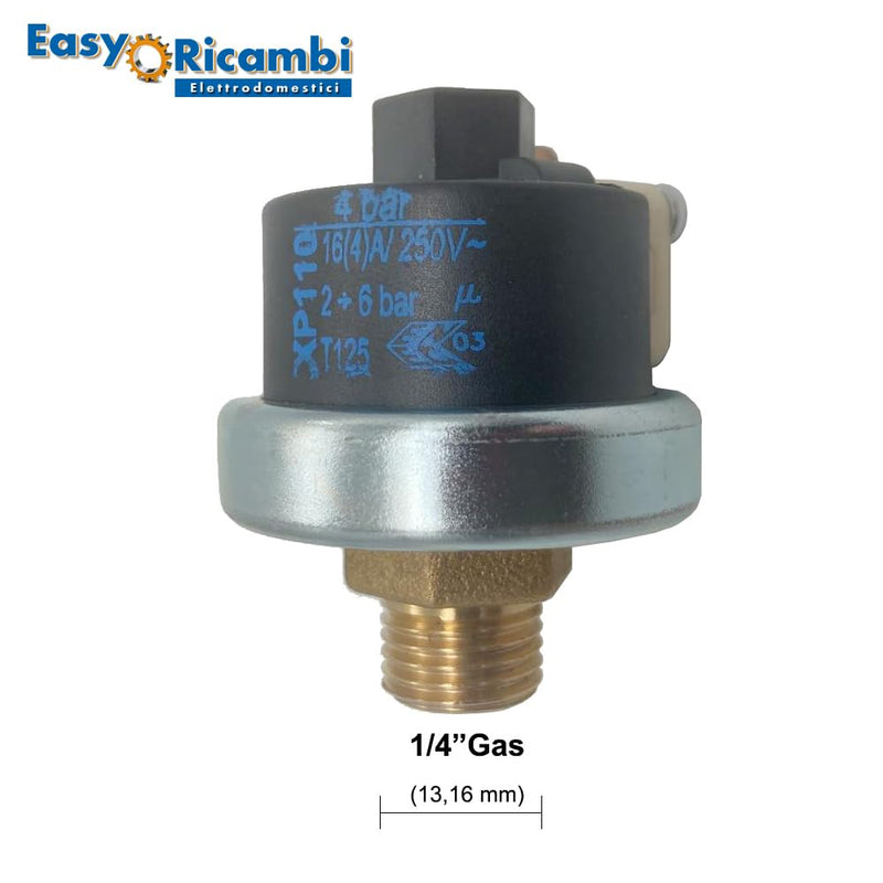 Easyricambi Pressure Switch Water Pump XP110, Adjustable Water Pressure Sensor from 2 to 6 Bar, 1/4 Inch Gas Connection, Screw Adjustment, for Monitoring and Controlling Water Pressure