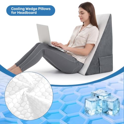 puredown® 12" Bed Wedge Pillow, Cooling Wedge Pillows for Headboard, Pillow Wedge for Nighttime Acid Reflux, Lumbar & Back Support, Leg Elevation Therapy, Snore Reduction Aid.White White 24*24*12 Inch