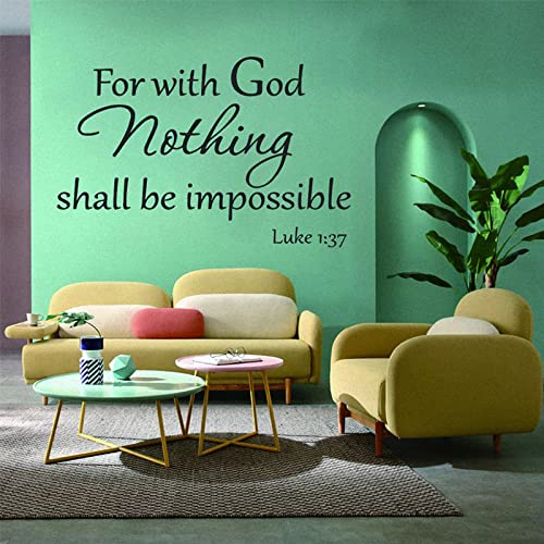 INCAUCA Bible Verse Wall Decals Peel and Stick, for with God Nothing Shall be Impossible Luke 1:37 Wall Art Saying Sticker, Inspirational Spiritual Religious Decor for Church Home Pray 1pcs