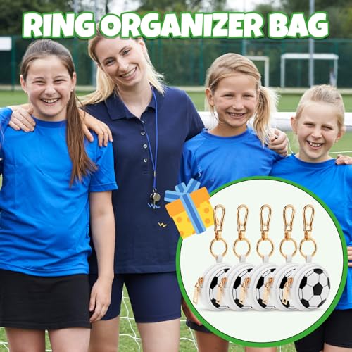 Weysat 6 Pack Soccer Jewelry Holder Keychain - Portable Ring Keeper Case, Small Travel Ring Box with Zipper, Earring Stud Necklace Storage Case for Men Women