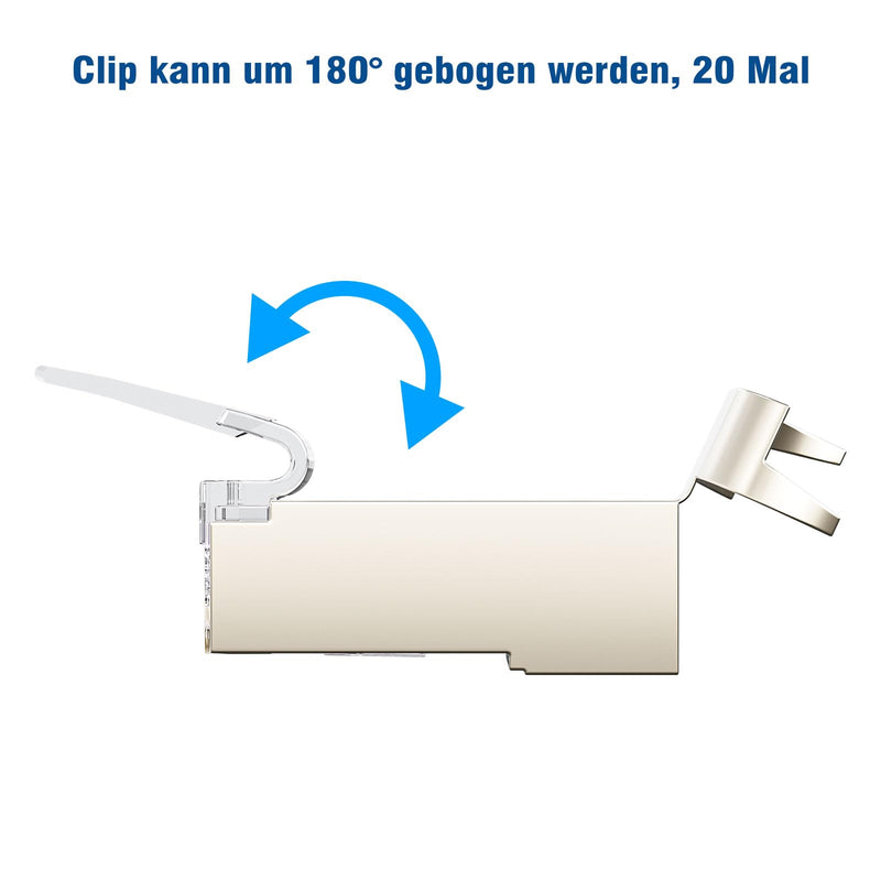 FGB 10Gbps RJ45 Connector CAT 7 CAT 6A, Set of 10 | 50μ gold-plated, PoE capable, network plug, pass-through and shielded, LAN plug for installation cable AWG23, Cat6a/6/5/5e
