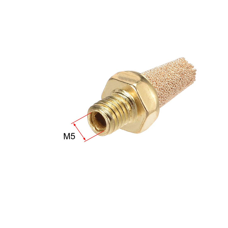 [Australia - AusPower] - uxcell Brass Exhaust Muffler, M5 Male Thread 5/16" Hex Sintered Air Pneumatic Bronze Muffler with Brass Body Protruding 5pcs 