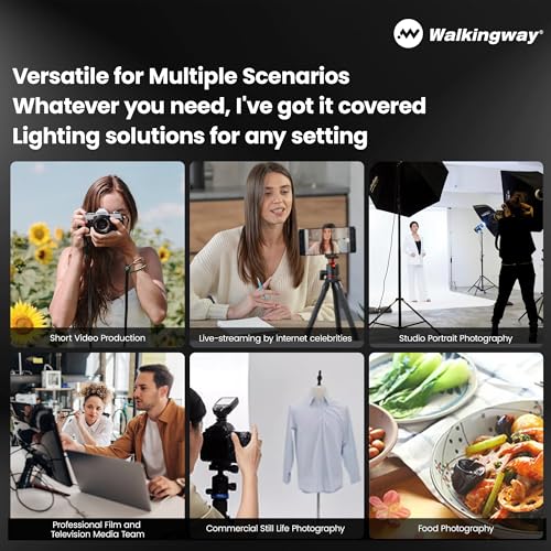 Walking Way 100W Led Video Camera Light Kit, 2800K-6800K Bi-Color Continuous Output Lighting for Photography, Cob Camera Lights with LED Screen 3 Powering, for Film Making, Photography Studio, Black