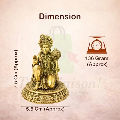 Vastu Brass Hanuman Ji Statue |Size-7.5cm Approx |Weight-136gm Approx |Vastu Remedy for Home & Office |Hanuman Idol for Pooja | Vastu Brass Statue