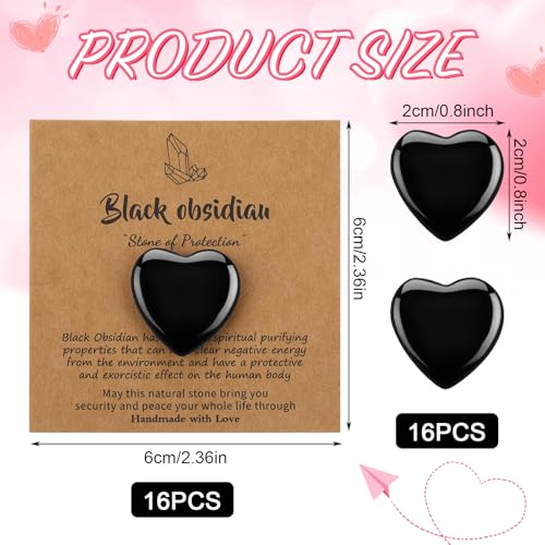 16 Sets 0.8 Inch Black Obsidian Heart Stone Set