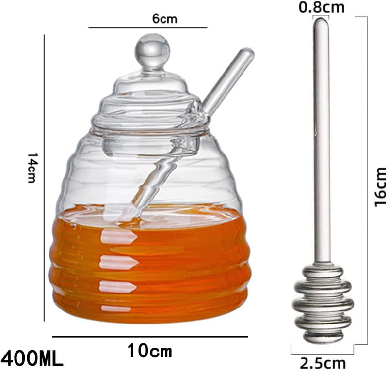 [Australia - AusPower] - Hedume Honey Jar with Dipper and Lid, Honey Bee Pot, 17oz Glass Beehive Honey Pot for Home Kitchen 