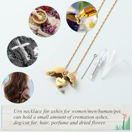 Imrsanl Heart Cremation Urn Necklace for Human Ashes Locket-Gold Dad