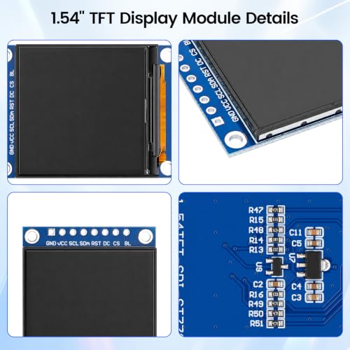 1.54 Inch TFT LCD Screen Module Ulegqin HD IPS LCD Display with Driver IC 7789 Colour Display Resolution 240 x 240 SPI Interface Compatible with Arduino
