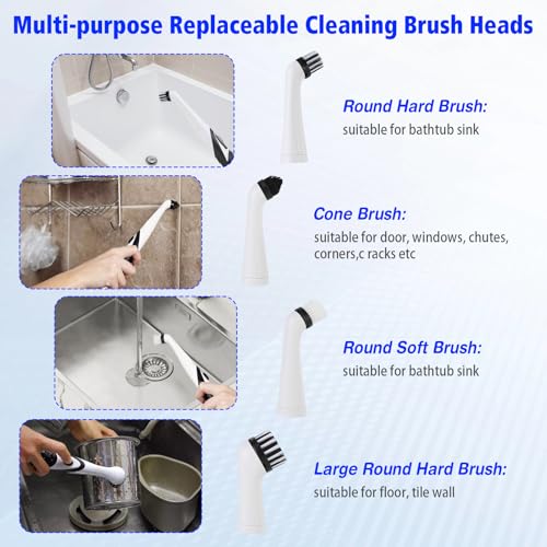 Electric Cleaning Brush Cordless, Automatic Power Scrubber Black and White
