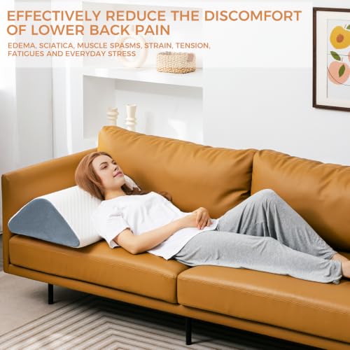 Knee Wedge Pillow for Post-Surgery Recovery-Leg Elevation Support for Sleep Position, Alleviating Lower Back & Hip Pain Enhancing Circulation in Ankles Legs Triangle Pillow with Removable Cover White & Gray 21.6*17.8*6.9 Inch